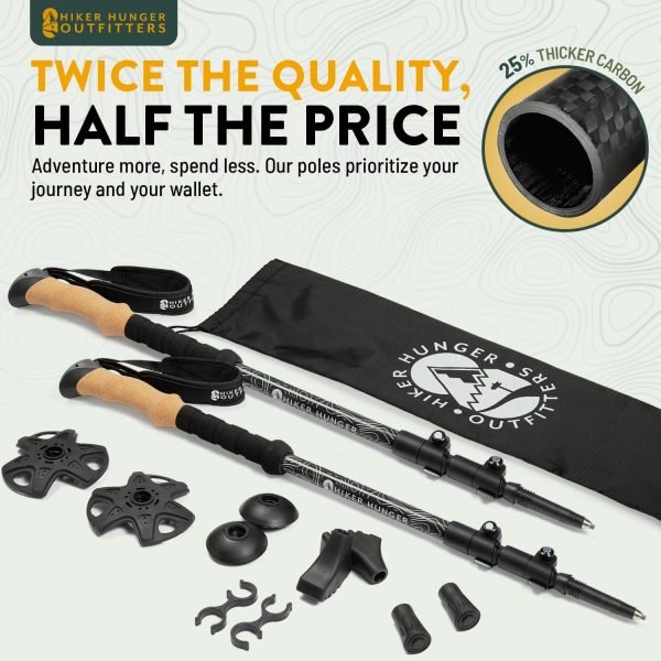 100% Carbon Fiber Trekking Poles by USA Brand - Ultra Strong Lightweight Collapsible Hiking Poles with Cork and EVA Foam Grips & Quick Adjustable Flip Locks - Image 2