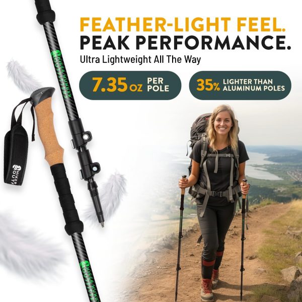 100% Carbon Fiber Trekking Poles by USA Brand - Ultra Strong Lightweight Collapsible Hiking Poles with Cork and EVA Foam Grips & Quick Adjustable Flip Locks - Image 4