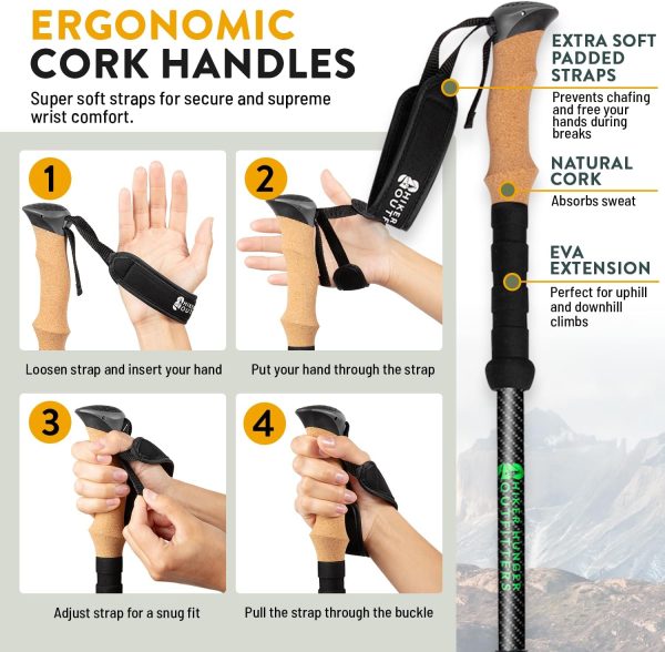 100% Carbon Fiber Trekking Poles by USA Brand - Ultra Strong Lightweight Collapsible Hiking Poles with Cork and EVA Foam Grips & Quick Adjustable Flip Locks - Image 6