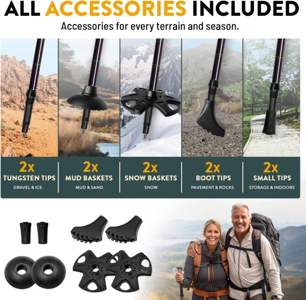 100% Carbon Fiber Trekking Poles by USA Brand - Ultra Strong Lightweight Collapsible Hiking Poles with Cork and EVA Foam Grips & Quick Adjustable Flip Locks - Image 7