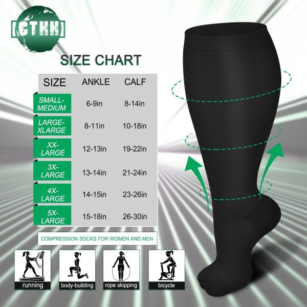 3 Pack Plus Size Compression Socks for Women & Men, Extra Wide Calf Knee High Stockings for Circulation Support - Image 2