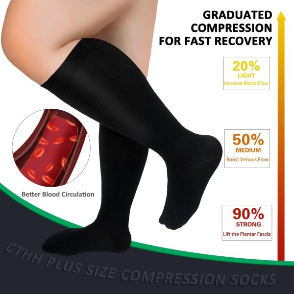 3 Pack Plus Size Compression Socks for Women & Men, Extra Wide Calf Knee High Stockings for Circulation Support - Image 3