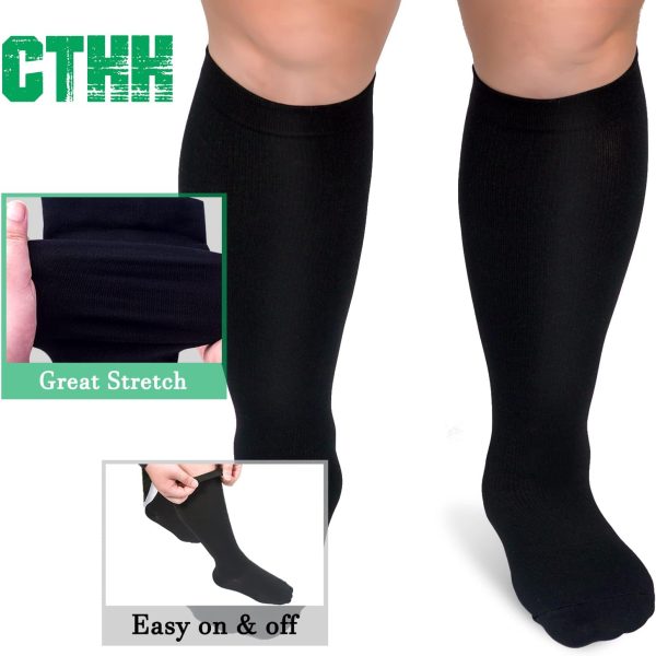 3 Pack Plus Size Compression Socks for Women & Men, Extra Wide Calf Knee High Stockings for Circulation Support - Image 4