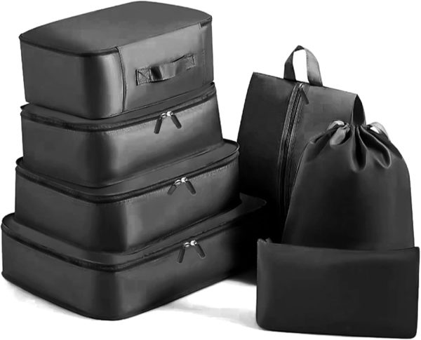 Lhelca 7 Set Packing Cubes Luggage Packing Organizers for Travel Accessories Luggage Carry On Suitcase-Black