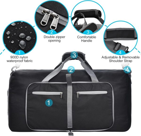 Duffle Bag with Shoes Compartment and Adjustable Strap,Foldable Travel Duffel Bags for Men Women,Waterproof Duffel Bags - Image 6