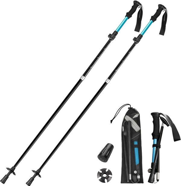 Poles Collapsible Hiking Poles- Lightweight Aluminum Foldable Trekking Walking Telescopic, Collapsible, Ultralight for Men and Women Hiking, Camping（Blue 2Pack）